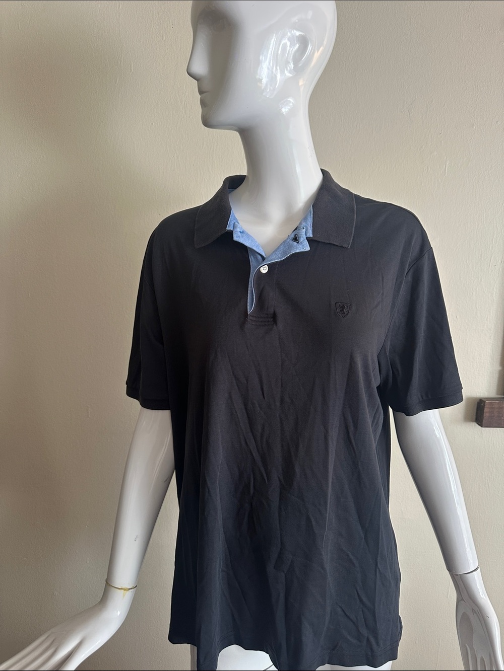 Men's Black Polo with Light Blue Contrast Placket